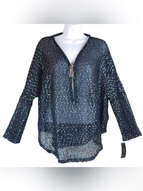 NWOT blue sequin sheer woven pullover